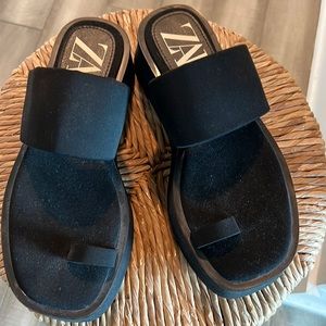Zara black platform neoprene style platform sandals.